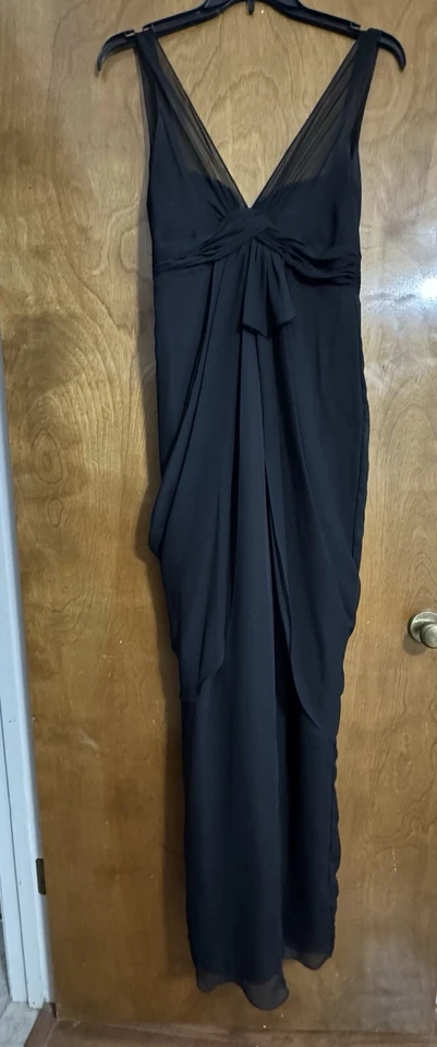 Vestido Vera Wang Blanco Talla 2 Negro Largo Completo Sin Mangas Formal Baile de graduación Dama de honor Foto 2 de 4