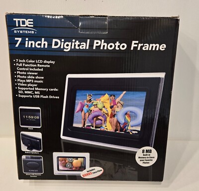 TDE Systems 7'' Digital Photo Frame Plays Photos, Video & MP3s w/Remote - New
