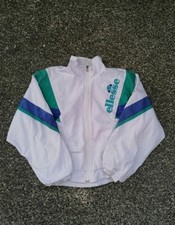 Vintage Ellesse Rare 90s White Bomber Windbreaker Spellout Streetwear Size L