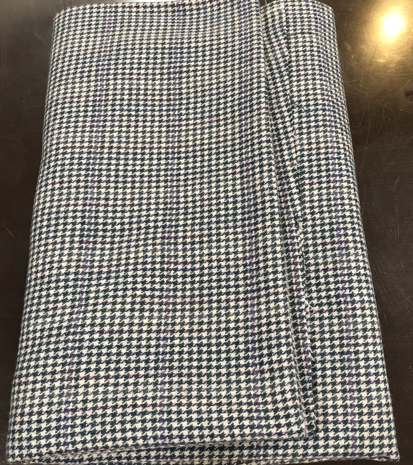 Houndstooth Soft Wool Blend Fabric, 2 Yards x 58”wide Green, Blue and White - Image 3 of 3