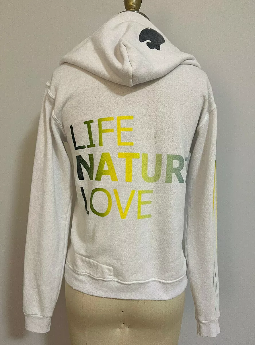 Free City Sweatshirt, SMALL, Life Nature Love, White Zip-Up Hoodie, Size 1