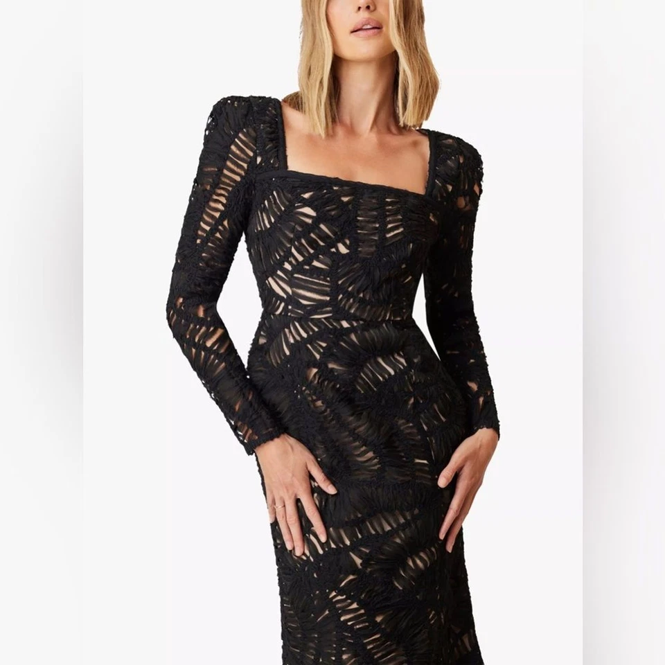 Vestido midi de encaje negro Elliatt Addison nuevo con etiquetas para mujer talla pequeña Foto 3 de 4