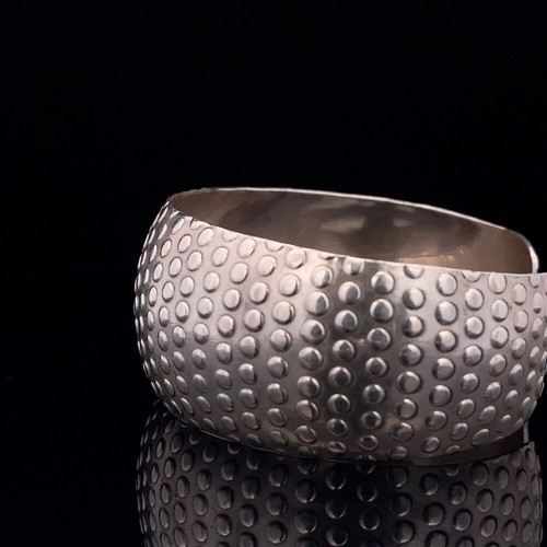 MEXICO Sterling Silver Wide 6.75" Bracelet 1" Wide Textured Polka Dot Vintage - Picture 12 of 12