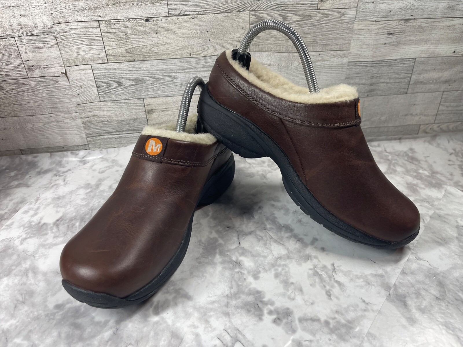 Mocassino Merrell Mules donna 7M Primo Chill scarpe marrone pelle lana zoccoli slip on