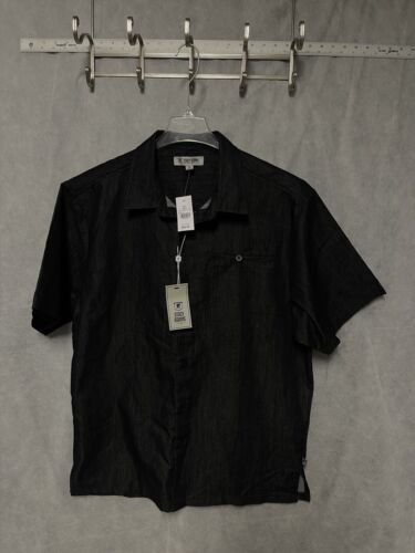 NWT Stacy Adams Shirt Men Size XL Black Metallic Chambray Denim Button Up Casual