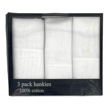 Mens Handkerchief 100 Cotton Classic Hankie Pocket Square 3 Pack WHITE NEW