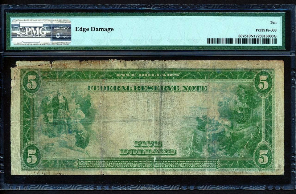 Fr.867B 1914 $5 ATLANTA 6F "TIPO B" PLACA FRONTAL FRN + PMG 10 COLECCIONABLE MUY RARO Foto 2 de 2