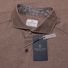 Emanuel Berg NWT Marseille Long Sleeve Polo Shirt Size 42 16.5 L in Brown Cotton