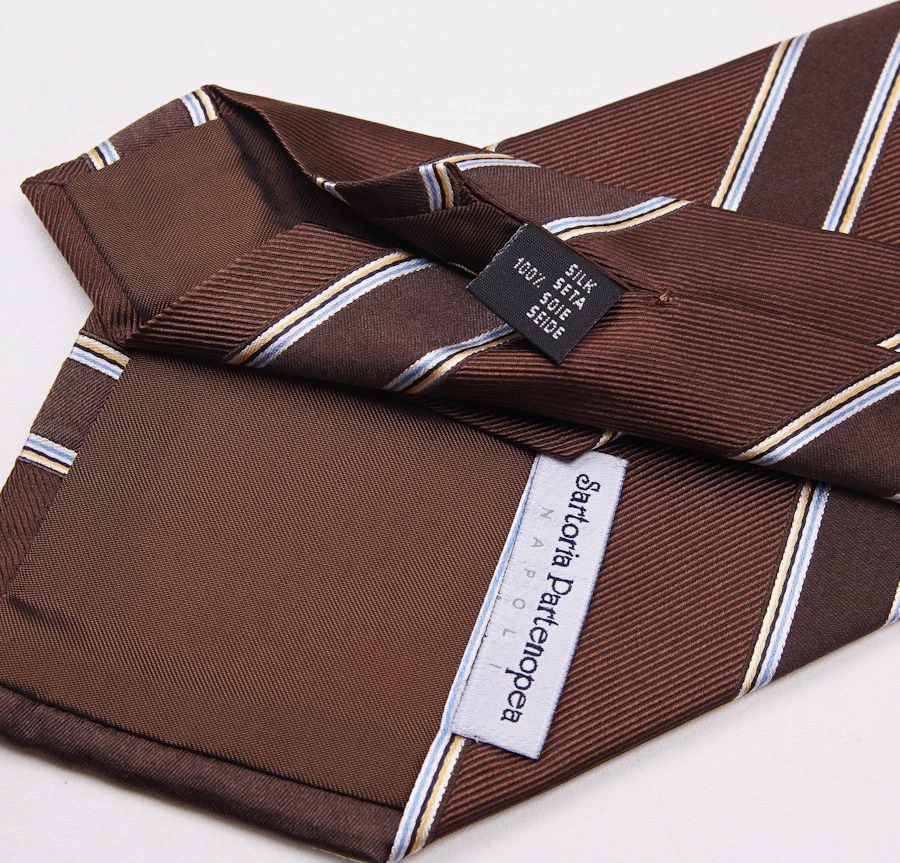 New $225 SARTORIA PARTENOPEA NAPOLI Silk Tie Chocolate Brown Ribbon Stripe - Image 4 of 4