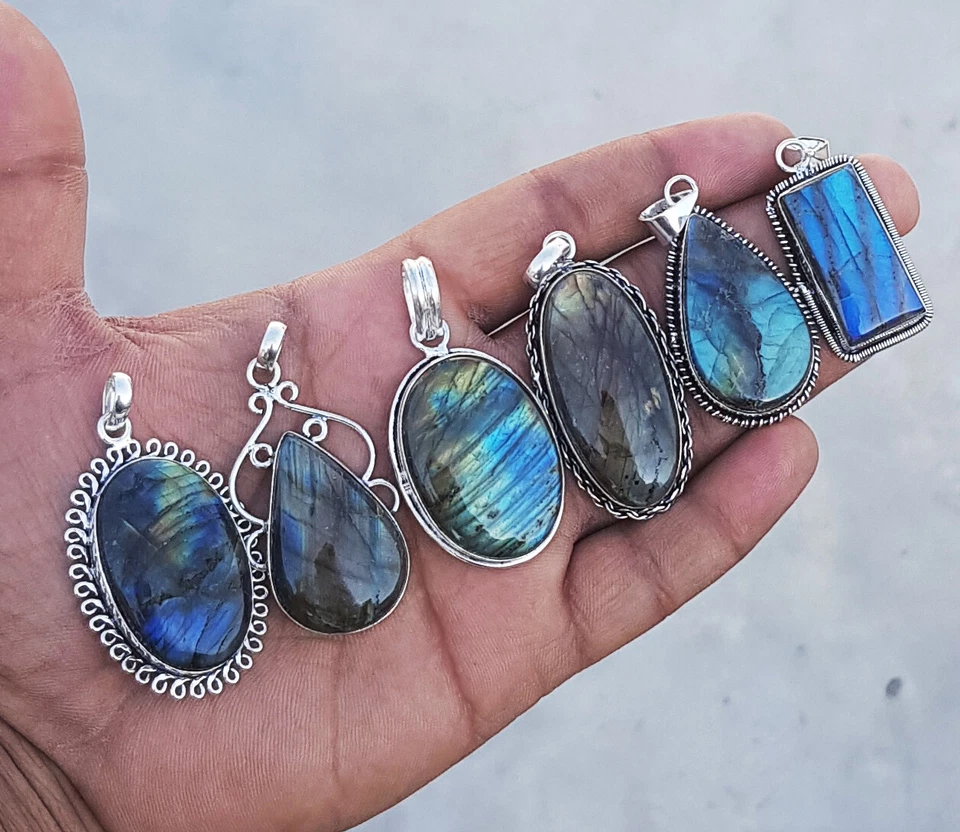 Ожерелье с подвесками ручной работы из натурального лабрадорита ювелирные изделия - Изображение 2 из 3
