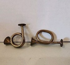 Vintage Brass French Horn Bugle Ornament Christmas Decor Set Of 2