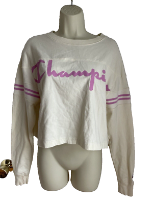 Champion S Top Shirt Crop Off White Pink Graphic Number 19 On Back