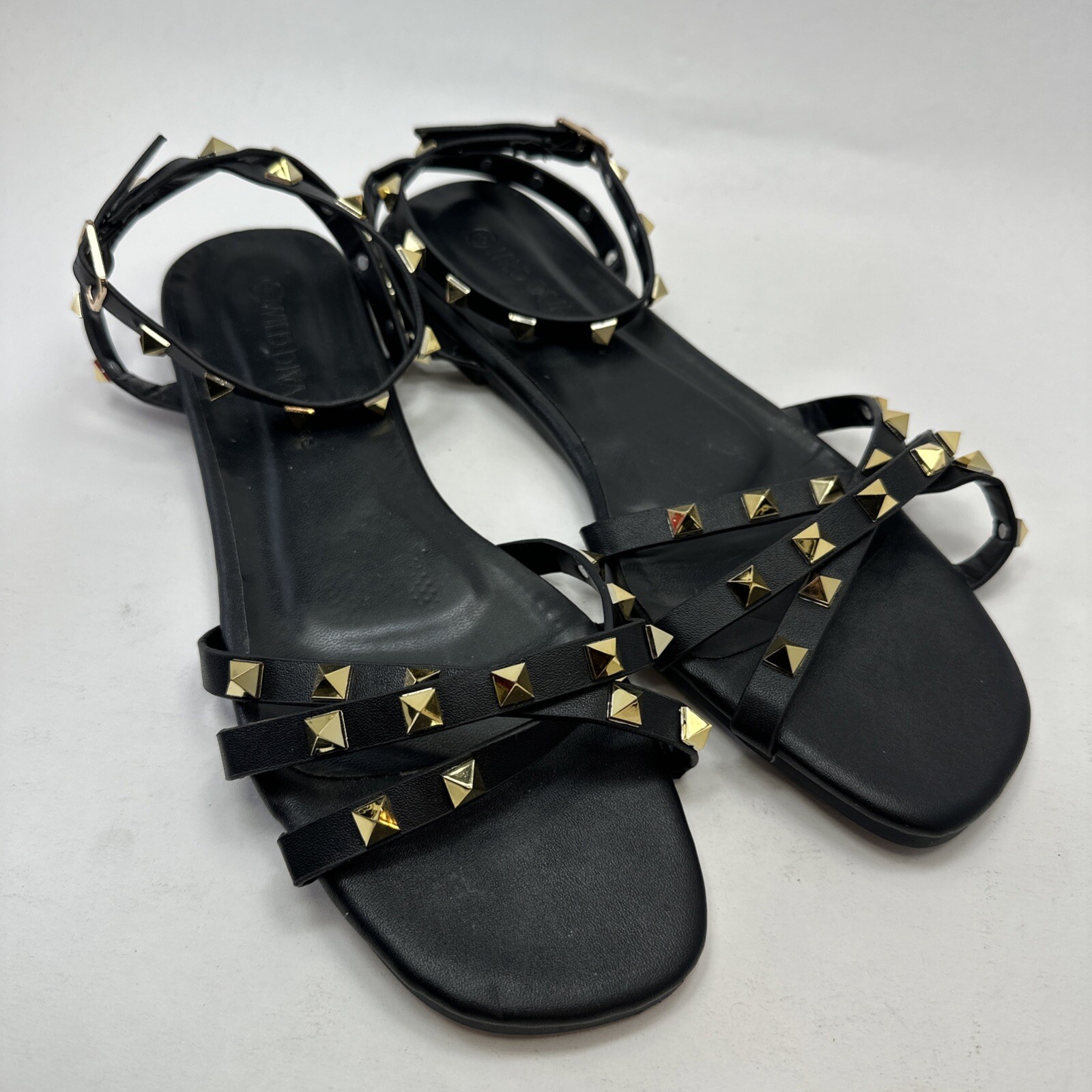 PANTOFOLA D’ORO Sandali Wild Diva Lounge neri con puntine oro cinturino alla caviglia misura 8 punta aperta