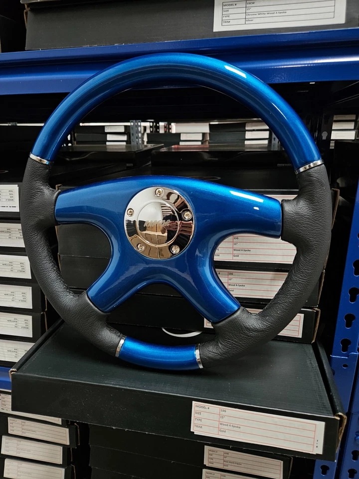 VOLANTE RAPTOR 15" CUERO NEGRO MADERA AZUL Foto 2 de 4