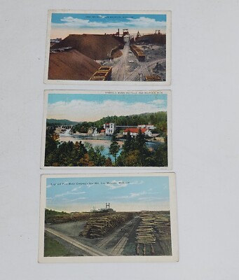 Iron Mountain Mining Michigan MI Postcards Hydraulic Falls Ford Saw Mill Ore
