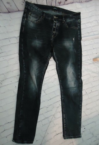 Button Fly Ripped Jeans Cotton Blend 