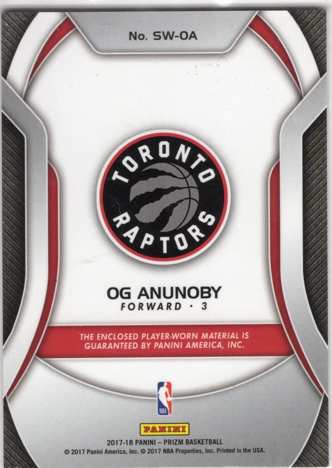 2017 Panini - Prizm OG ANUNOBY No. SW-OA Worn Patch - Image 2 of 2