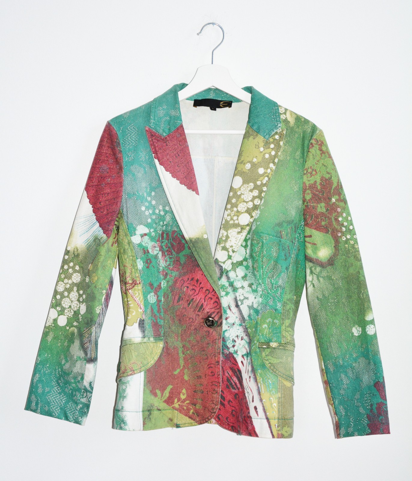 JUST CAVALLI Denim veste Blazer Floral Print MultiCouleure excellent condition L JUST CAVALLI Denim veste Blazer Floral Print MultiCouleure excellent condition L