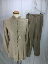 Armand Ventilo Women's Brown Linen Top and Pant Set Top 44 Pant 40