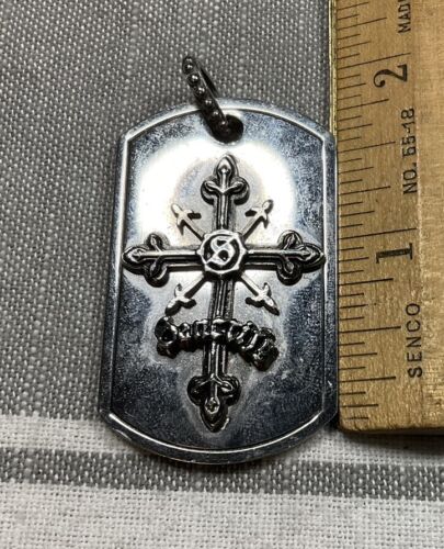 Pendentif Vintage Medal Sanctify Cross Dog Tag H72 - Photo 1 sur 2