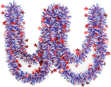 Patriotic Tinsel Garland, Red White and Blue Metallic Garland for 4Th of July, M