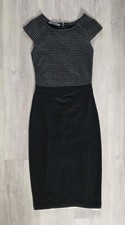 PRIMARK size 6 black HOUNDSTOOTH PENCIL DRESS grey WORKWEAR cap sleeve DOGTOOTH