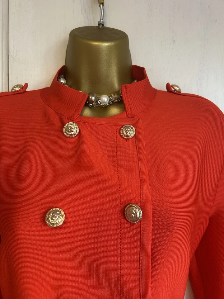 Karen Millen Red Military Gold Button Bandage Jacket Size L UK 12 14 - Image 4 of 4