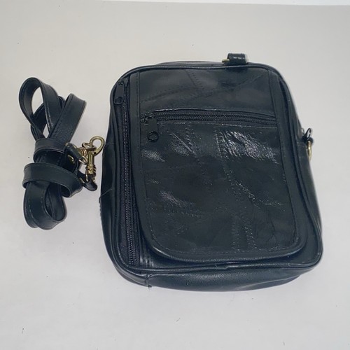 Vintage Umhängetasche Handtasche schwarz Patchwork Echtleder Crossbody - Bild 10 von 13