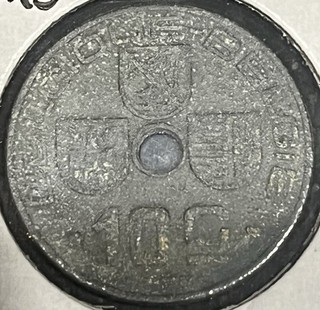 Belgium 1941 43 King Leopold III 5 Centimes. WW2 Era Zinc Coin