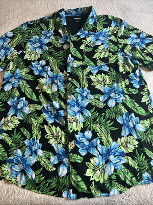 King Size Mens Shirt XL Button Up Hawaiian Blue Floral Tropical Resort Wear