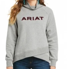 Ariat Women's REAL Crossover Sweatshirt XXL Gray Cowl Neck Velvet Logo Spell Out
