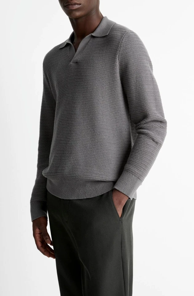 Suéter Vince lã e cashmere quarto de zíper grande, cinza - Imagem 3 de 4