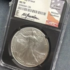 2023 SILVER EAGLE NGC MS70 MICHAEL GAUDIOSO SIGNED (BROKE CASE)