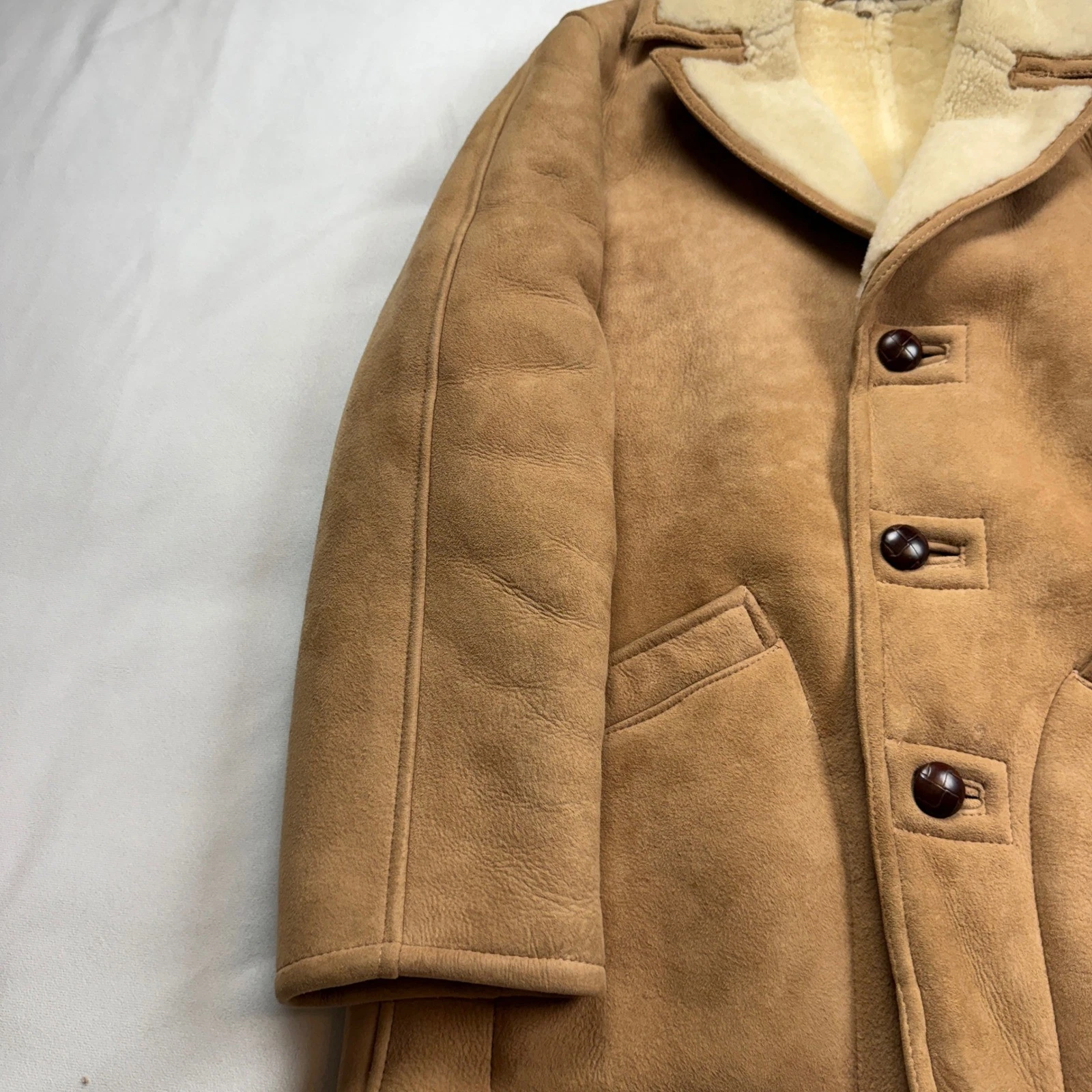 Vintage 70s Norm Thompson Mens 40 Shearling Sheepskin Coat Tan Suede Jacket - product detail image 10