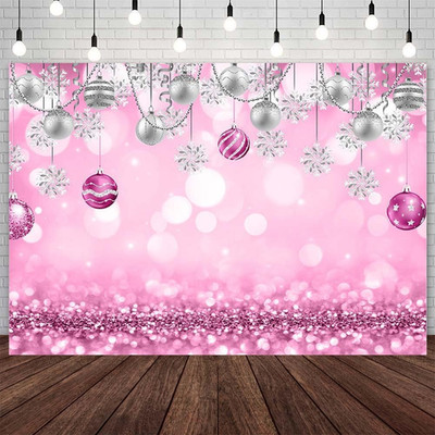 7X5Ft Winter Wonderland Backdrop Snowflake Pink Sliver Glitter Pearl Bokeh Photo