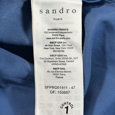 Sandro Paris Blue Swiss Dot Ruffle Mini Dress Womens 40 US 8 Sheer