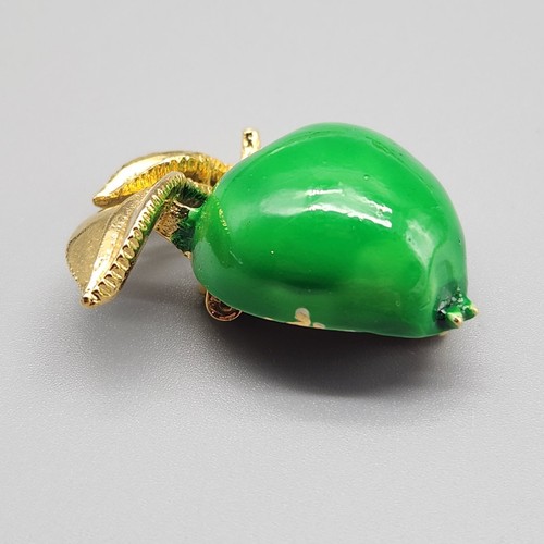 Vintage Green Apple Fruit Brooch Scatter Pin Enameled Gold Tone Textured 3D Read - Picture 4 of 8