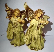 Lot of 2 Angel 9” Figurine Fontanini Italy 5628 Harp Vintage Christmas Nativity