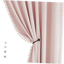 Pom-Pom Half-Blackout Curtains 45" Short Window Curtain Set for 50" x 45" Pink