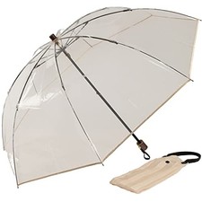 White Rose Folding Vinyl Umbrella, Amegusti 58, Natural Wood Handle
