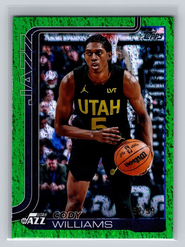 2025-26 Topps Green Holo Foil #130 Cody Williams Numbered 52/99 Jazz