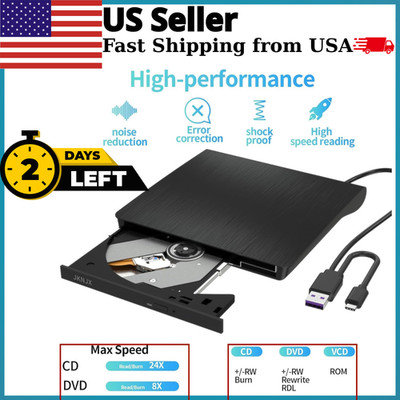 External CD DVD Drive,USB 3.0 and Type-C CD DVD Disc Reader Writer Burner Player