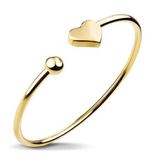 Stainless Steel Womens Cute Love Tiny Heart Open Cuff Bangle Yellow Gold