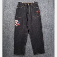 VINTAGE Y2K Platinum Fubu Muhammad Ali Denim Straight Jeans Mens 34 Black