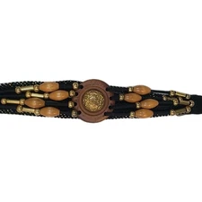 Vtg Braided Concho Beaded Rope Belt Boho Western Statement Hippie Retro Small