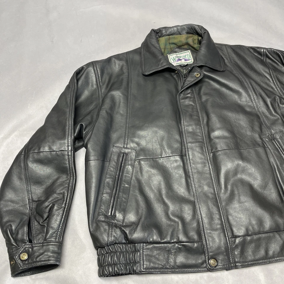 Chaqueta de motociclista bombardero de cuero negra vintage William Barry Watershed para hombre L Foto 2 de 4