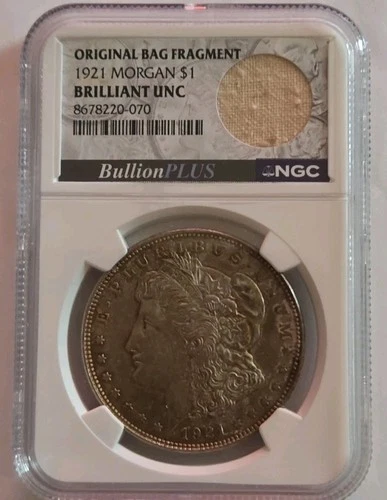 1921 Morgan Silver $1 Original Bag Fragment.Brilliant Uncirculated NGC Certified