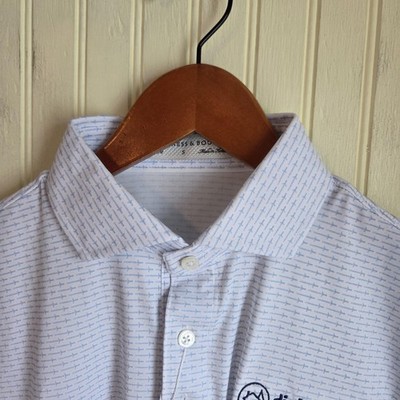 Holderness & Bourne Claymore Polo Shirt Mens Small White Geometric Golf Logo Top