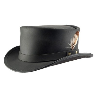 Handcrafted Black Leather Top Hat   Steampunk Gothic Hat for Men | Gift