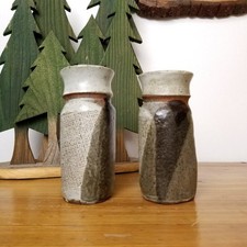 Set of 2 Vintage 1960s Hand-Thrown Stoneware Vases